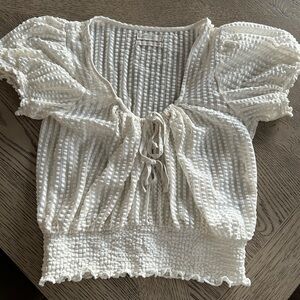 Urban Outfitters White Textured Tie-Front Blouse